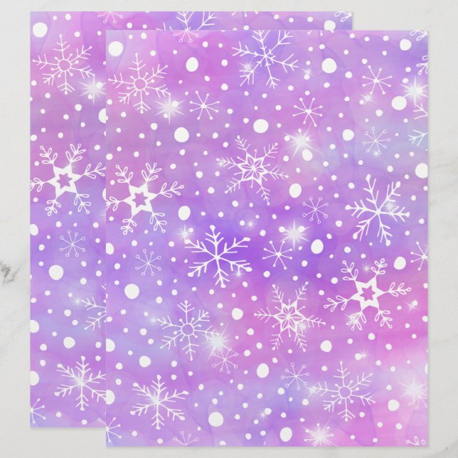 Dreamy Pink Snowflakes and Stars Scrapbook Paper  (Front/Back)