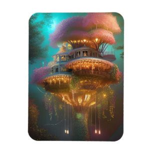 Dreamy Pink Treehouse Digital Art  Magnet