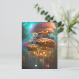 Dreamy Pink Treehouse Digital Art Postcard