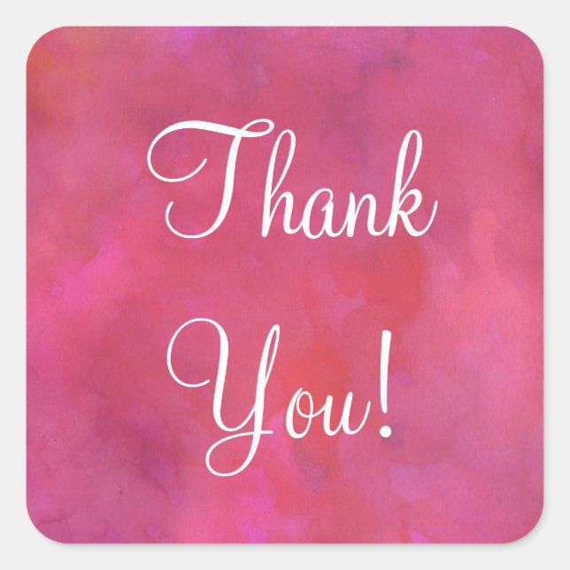 Dreamy Pink Watercolor Background Thank You Square Sticker (Front)