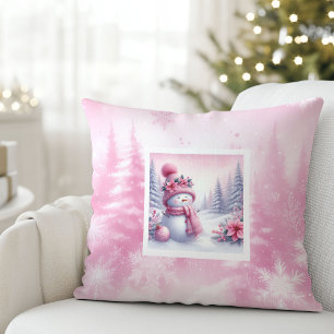 Dreamy Pinkmas Snowy Forest Christmas Pillow Gift