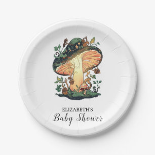Dreamy Pretty Mushroom Baby Shower Paper Plate