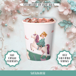Dreamy Princess Riding Unicorn Paper Cup