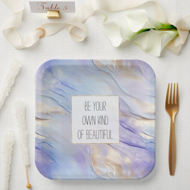 Dreamy Purple Blue Mist Gold Pearl  Paper Plate (Wedding)