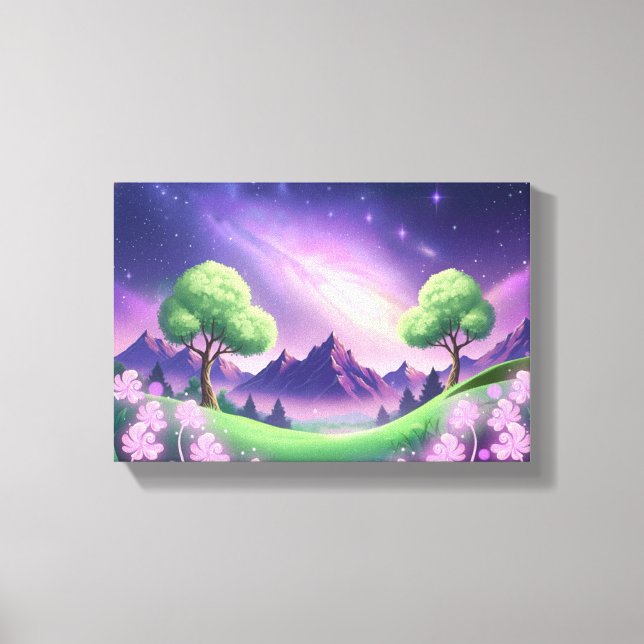Dreamy Purple Galaxy Night Canvas Print (Front)