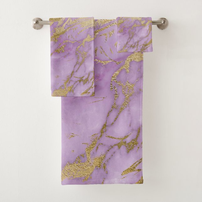 DREAMY PURPLE GOLD MARBLE BATHROOM TOWEL SET (Insitu)