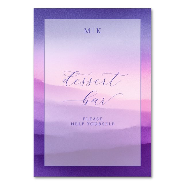Dreamy Purple Gradient Dessert Bar Sign Table Number (Front)