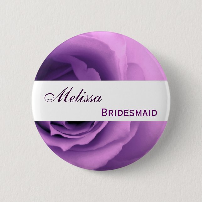 Dreamy Purple Rose Custom Name Bridesmaid 2 Inch Round Button (Front)