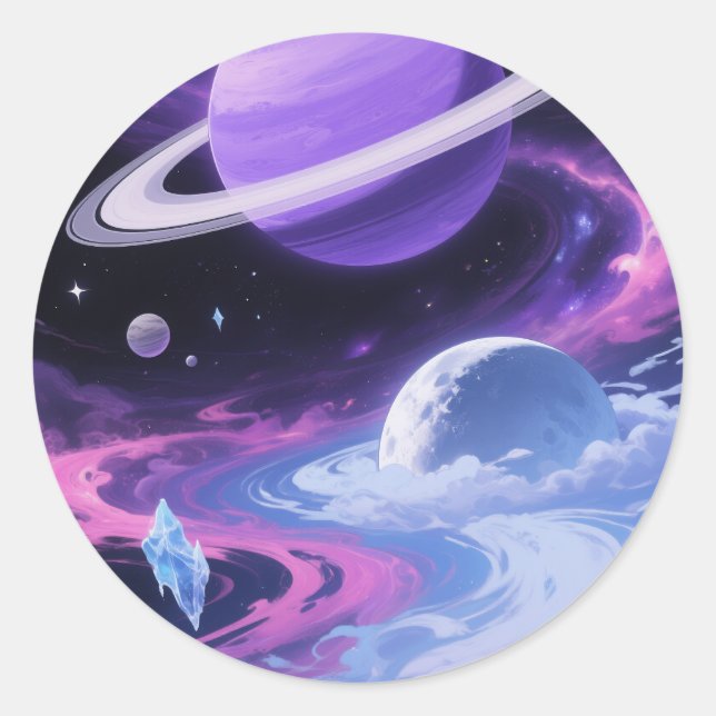 Dreamy Purple Saturn Classic Round Sticker (Front)
