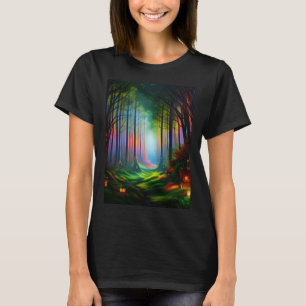 Dreamy Rainbow Colored Forest Trail  Digital AI T-Shirt
