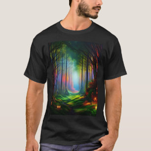 Dreamy Rainbow Colored Forest Trail Digital AI T-Shirt