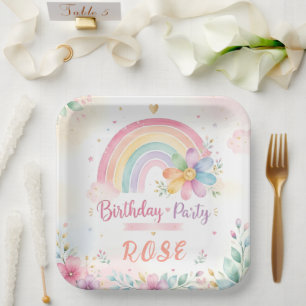 Dreamy Rainbow Floral Paper Plate