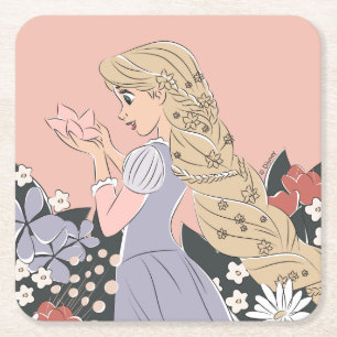 Dreamy Rapunzel in Bloom Square Paper Coaster