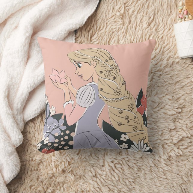 Dreamy Rapunzel in Bloom Throw Pillow (Blanket)