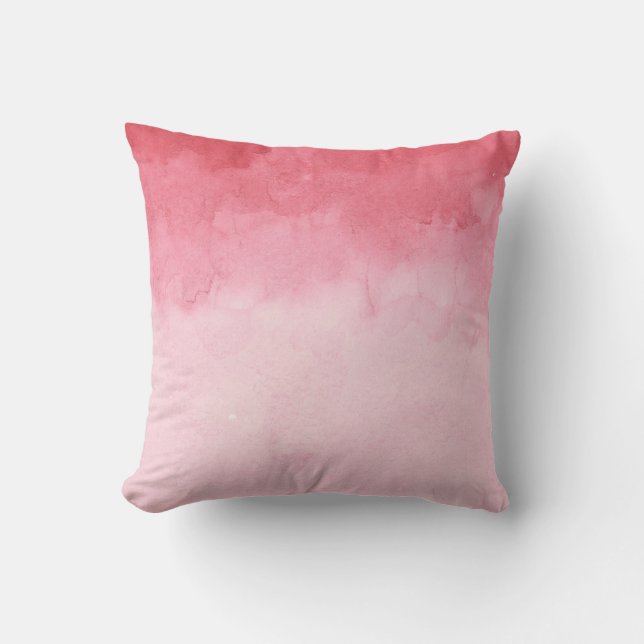 Dreamy raspberry pink ombre girly watercolour throw pillow (Front)
