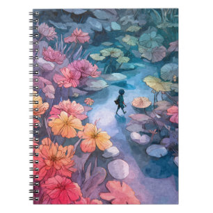Dreamy Red Blue Fantasy Floral Art Notebook