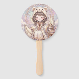Dreamy Reverie: Kawaii Bear Hoodie & Celestial Sta Hand Fan