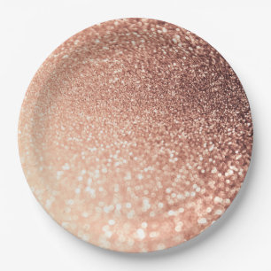 Dreamy Rose Gold Glitter - Peach Glittereffect Paper Plate