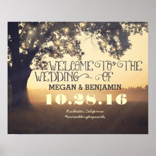 Dreamy Rustic Tree Lights Wedding Welcome Sign