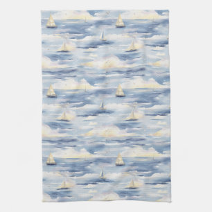 Dreamy Sailboats Ocean Watercolor Pattern (1) Kitchen Towel