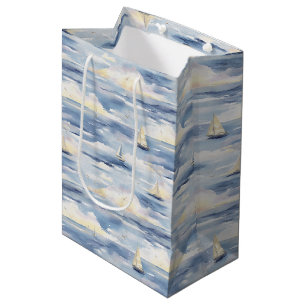 Dreamy Sailboats Ocean Watercolor Pattern (1) Medium Gift Bag