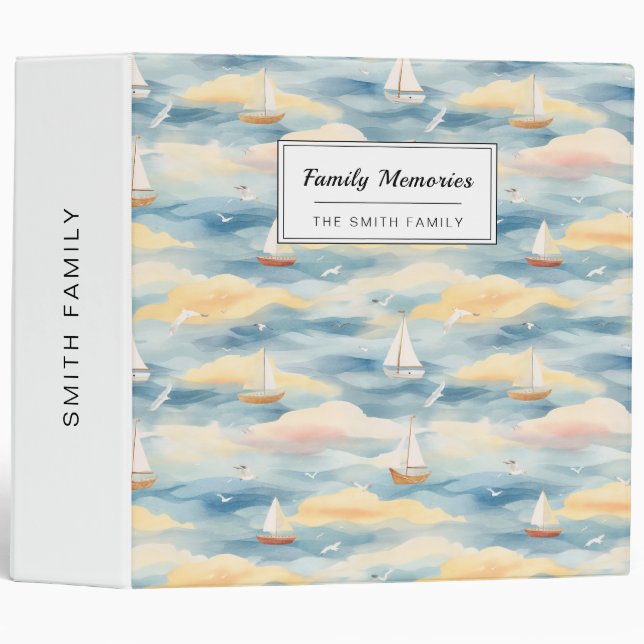 Dreamy Sailboats Ocean Watercolor Pattern (2) Binder (Front/Spine)
