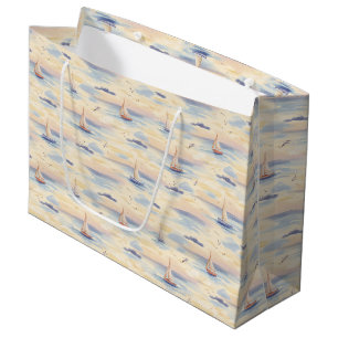 Dreamy Sailboats Ocean Watercolor Pattern (2) Large Gift Bag
