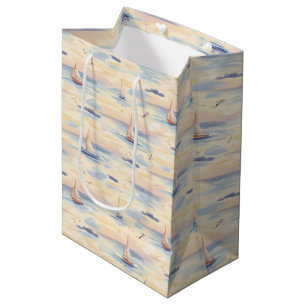 Dreamy Sailboats Ocean Watercolor Pattern (2) Medium Gift Bag