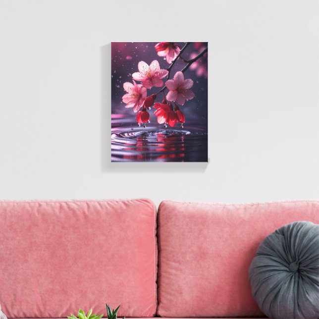 Dreamy Sakura Blossom Over Water – Japanese Cherry Canvas Print (Insitu(LivingRoom))