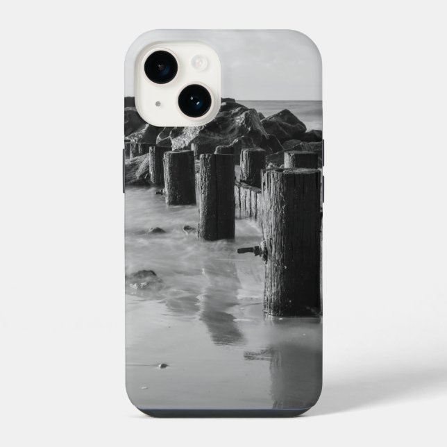 Dreamy Seawall Grayscale iPhone Case (Back)