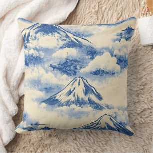 Dreamy Sky Blue Snow Mountain Scenic Pattern Throw Pillow