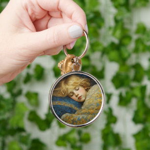 Dreamy Sleeping Child in Floral Quilt Keychain