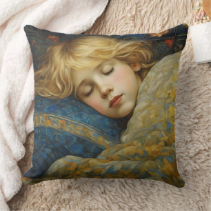 Dreamy Sleeping Child in Floral Quilt Throw Pillow