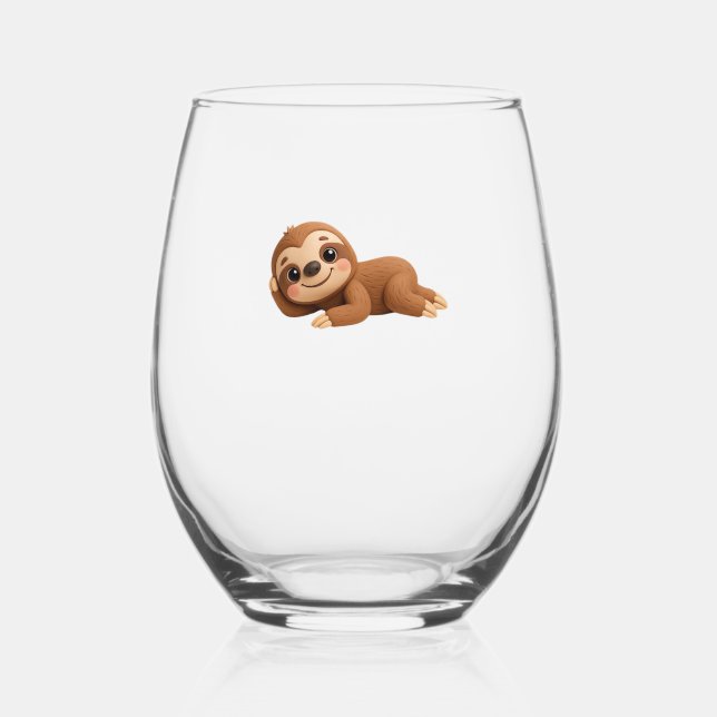 Dreamy Sloth Stemless Wine Glass (Front)