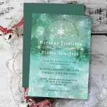 Dreamy Snowy Forest Winter Wonderland Wedding Invitation<br><div class="desc">A winter wonderland scene of falling snow with a dreamy blue green and white forest background. Elegant typography and delicate snowflake designs add to the winter charm of this elegant invitation.</div>