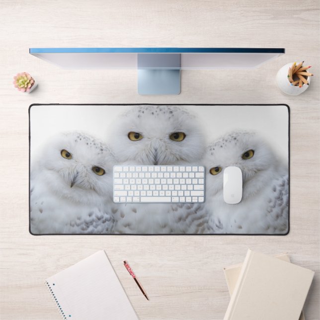 Dreamy Snowy Owls Family Funny Having a Hoot Desk Mat (Office 1)