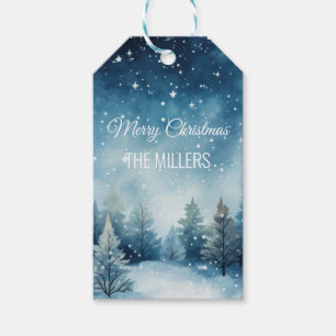 Dreamy snowy watercolor winter landscape gift tags