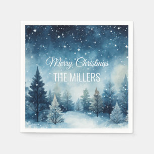 Dreamy snowy watercolor winter landscape napkin