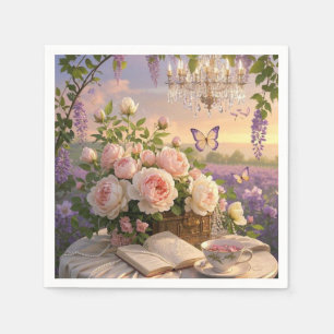 Dreamy, soft-focus scene of a lavish, Floral Napkin