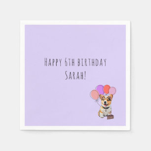 Dreamy Soft Lavender - Corgi Birthday Customizable Napkin