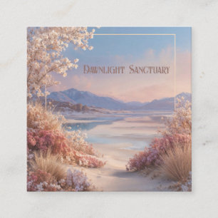 Dreamy Spring Lake Mountain Gold Frame Square Business Card