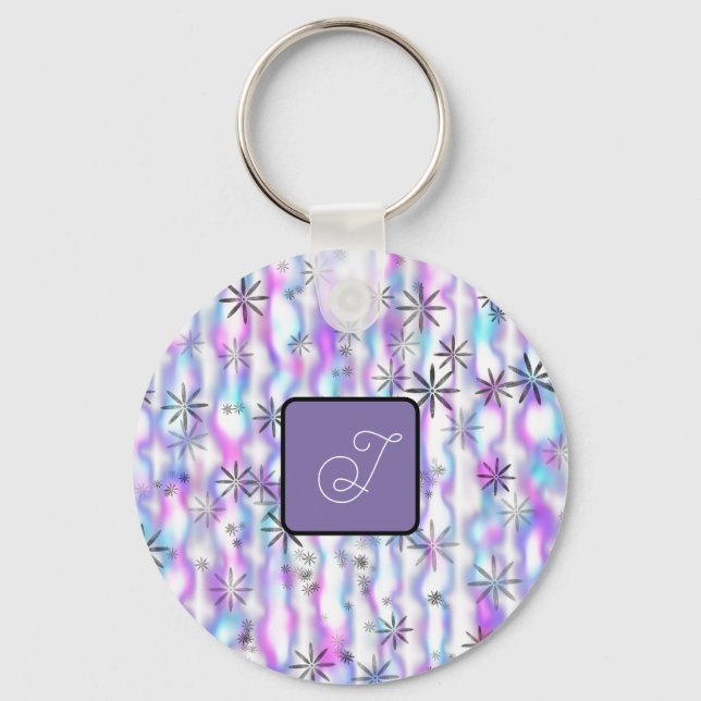 Dreamy Starburst Waves Pattern Personalized Keychain (Front)