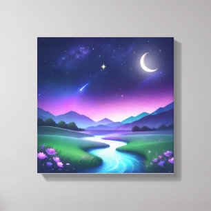 Dreamy Starlight River Landscape Serenity Canvas Print