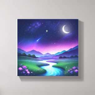 Dreamy Starlight River Landscape Serenity Canvas Print