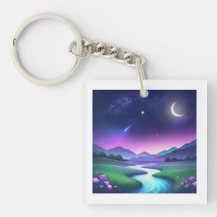 Dreamy Starlight River Landscape Serenity Keychain