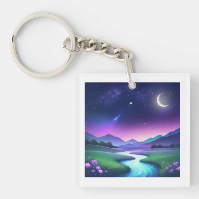 Dreamy Starlight River Landscape Serenity Keychain (Front)