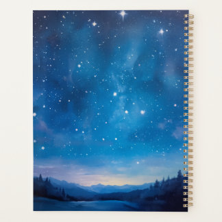 Dreamy Starry Night Sky over Forest Landscape Oil Planner