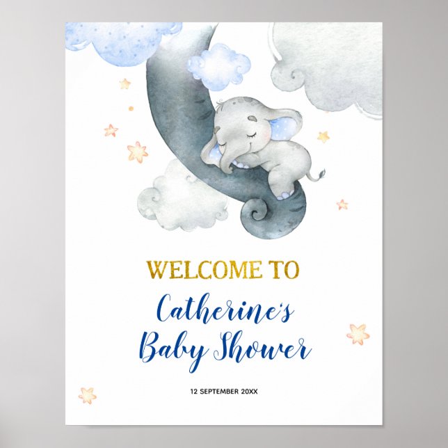 Dreamy Stars Elephant Boy Baby shower Affiche de b (Devant)