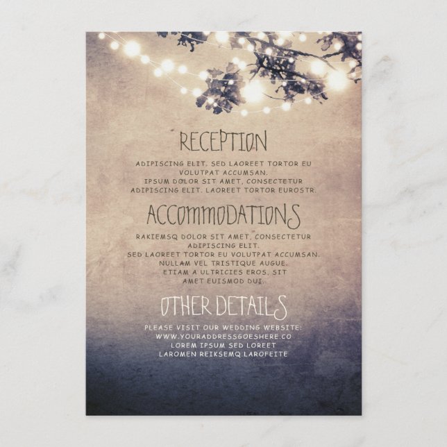 Dreamy String Lights Branches Wedding Details Enclosure Card (Front)