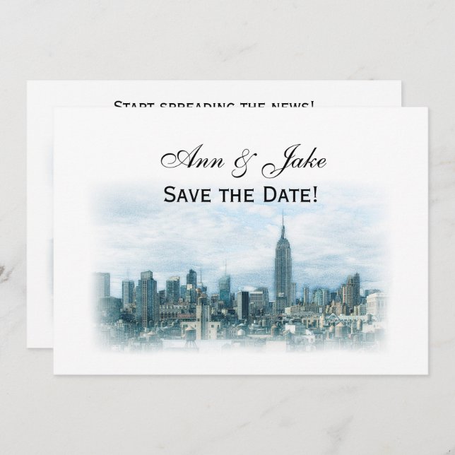 Dreamy Teal NYC Skyline Save the Date H Invitation (Front/Back)